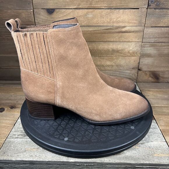 Sam Edelman Womens Sz 7.5 Kaiti Ankle Boots Chelea Tan Brown Suede Block Heel - Picture 1 of 10